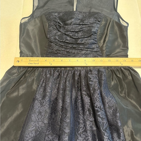 KAY UNGER NAVY BLUE 100% SILK OVER LACE KEY HOLE MIDI PARTY DRESS FIT & Flare 8 - Picture 12 of 14